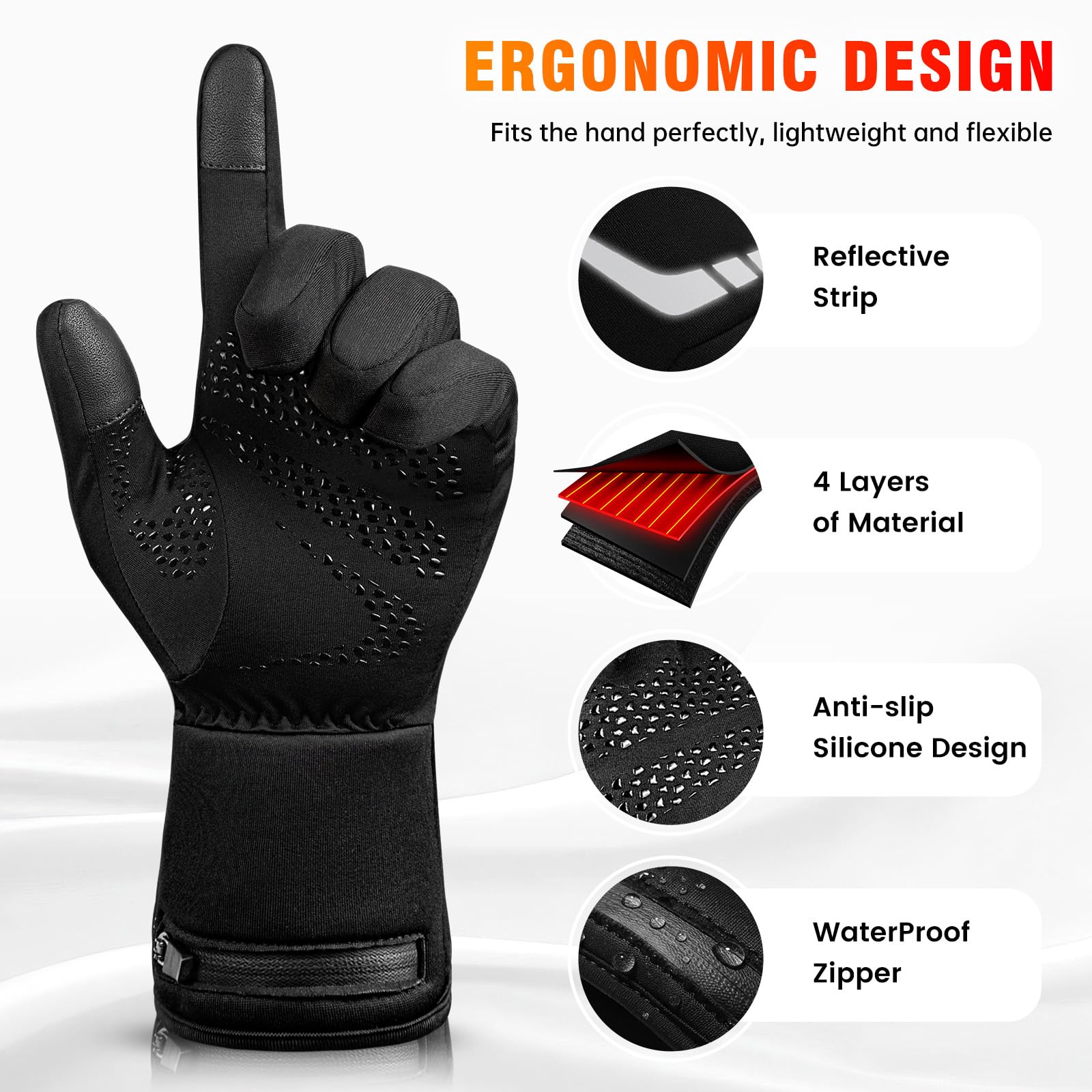 Wasoto heated glove liners thin flexible design fits under outer gloves