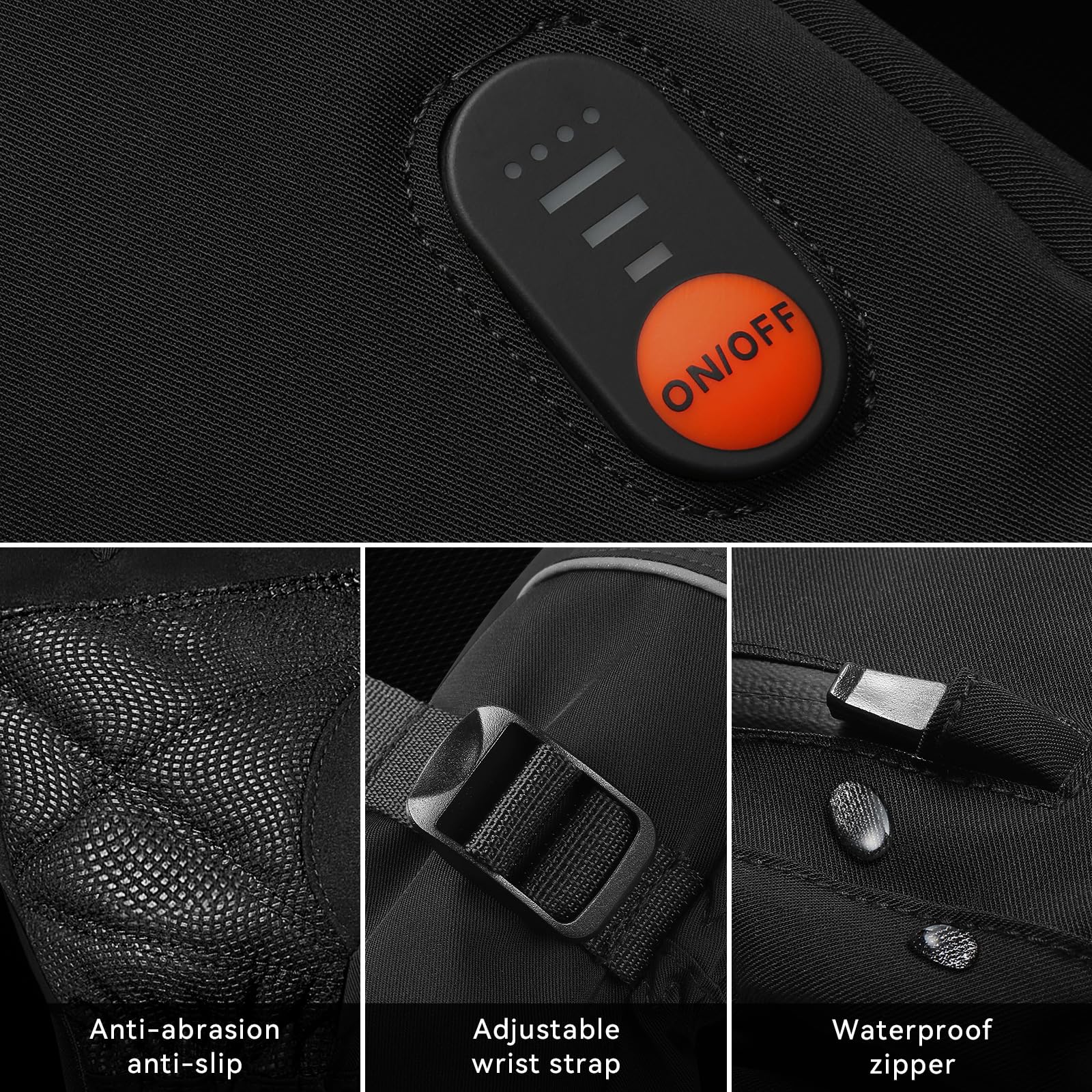 WASOTO heated-gloves battery-display panel shown for easy heat level control.