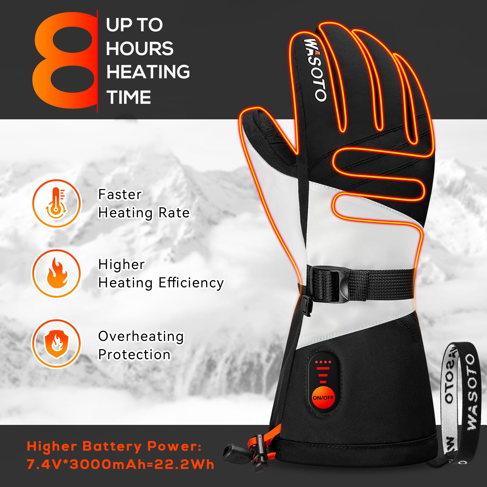 Wasoto heated gloves battery display demonstrates quick power checks during cold sessions