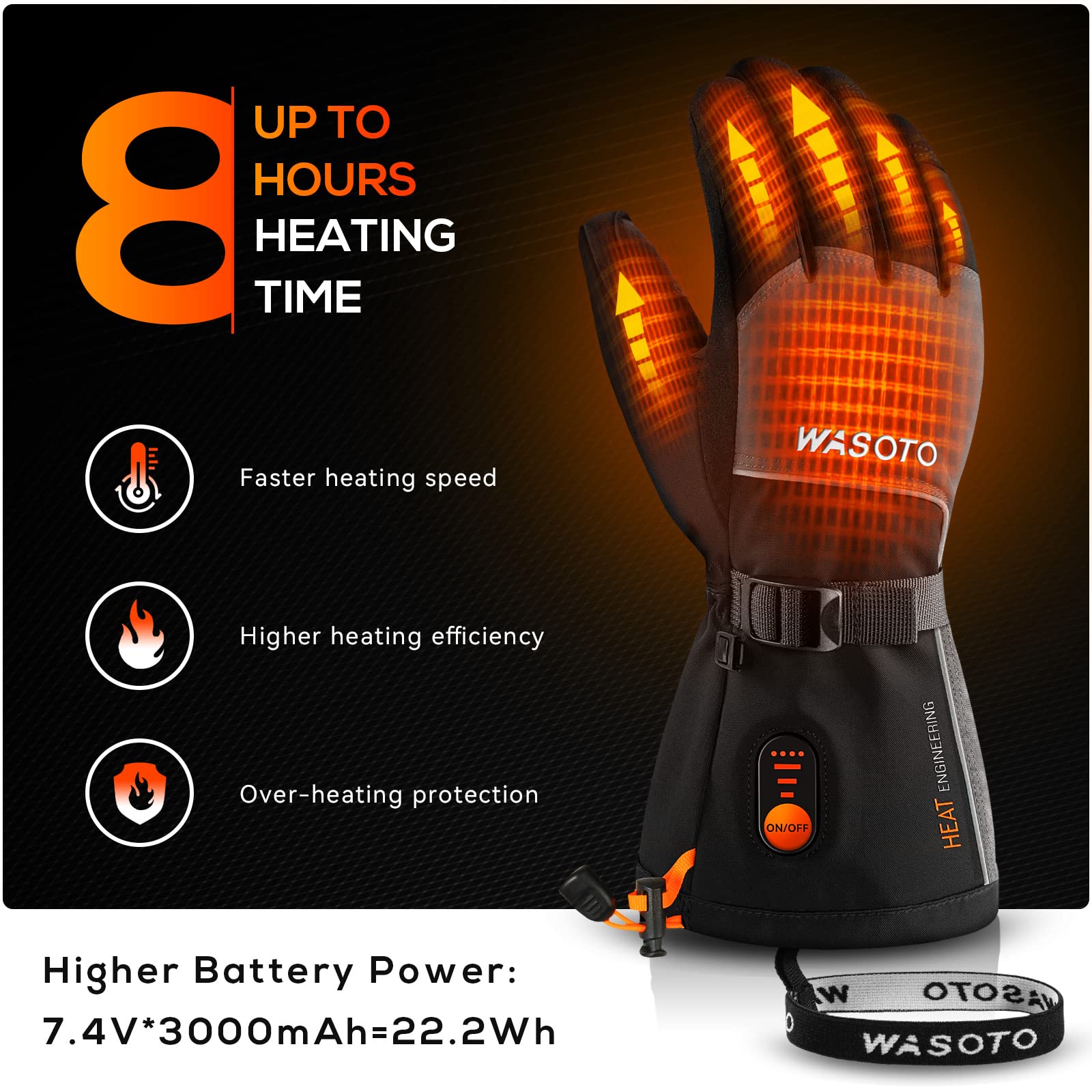 WASOTO heated gloves showing battery display for quick heat management