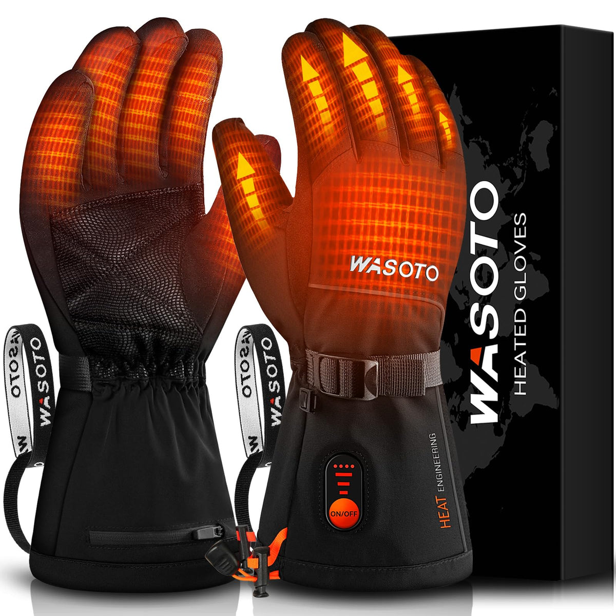 WASOTO heated gloves with battery display show warming status for easy control.
