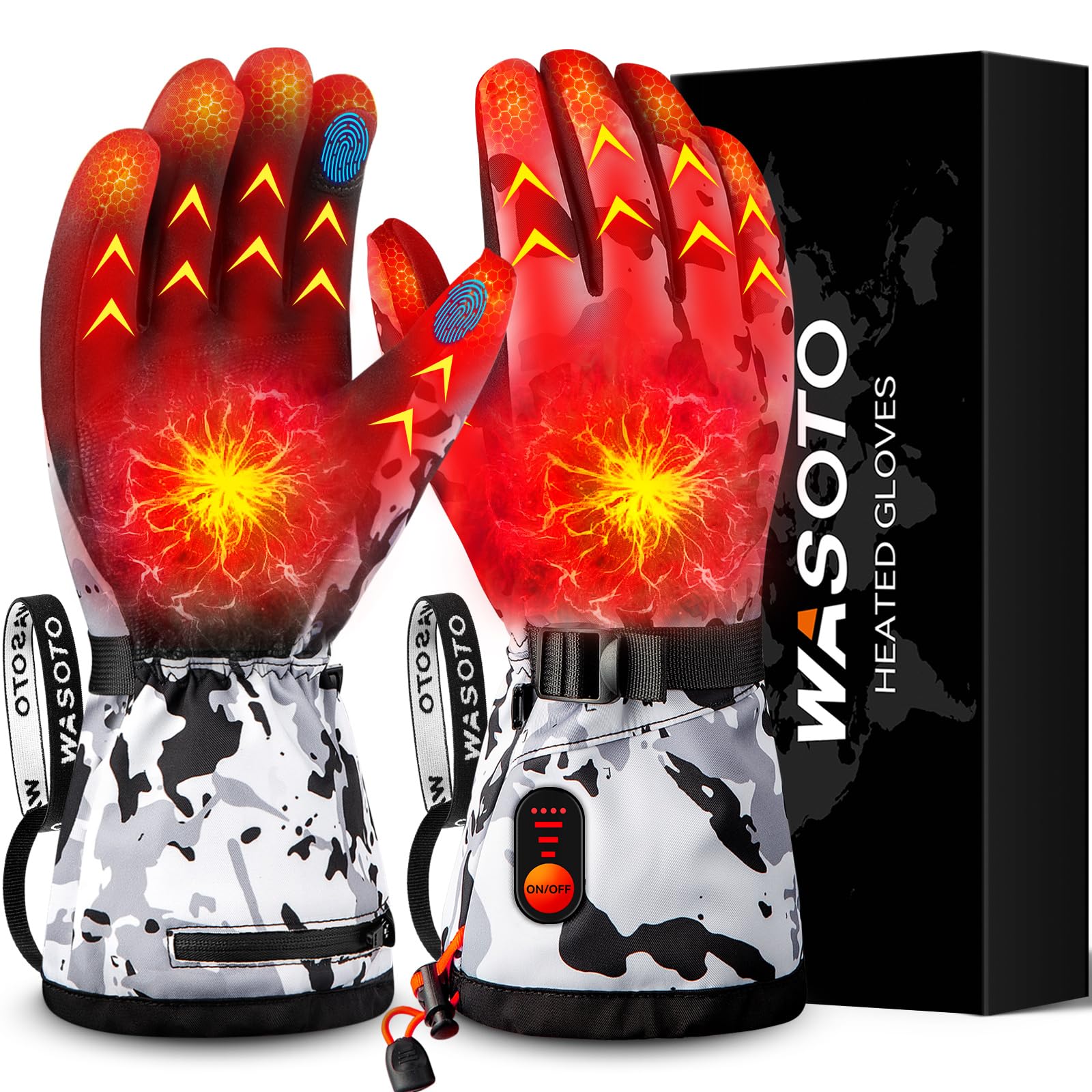 Wasoto heated gloves battery display shows remaining power for easy charging