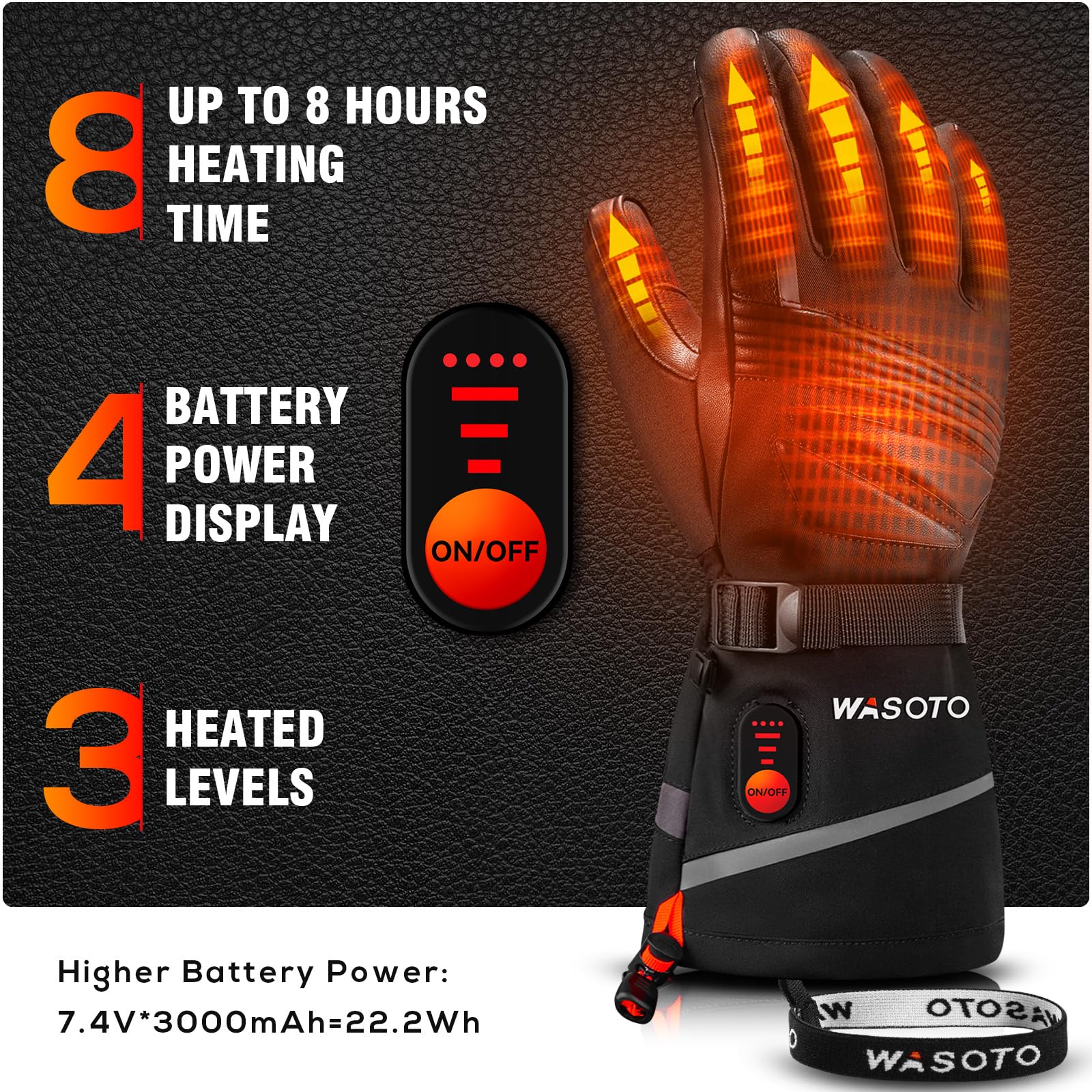 WASOTO heated gloves feature carbon-fiber heating wire for flexible, rapid warmth.