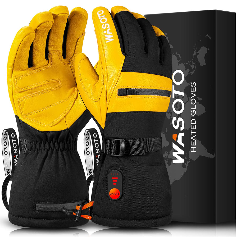 WASOTO heated gloves front view with control panel for easy temperature adjustment