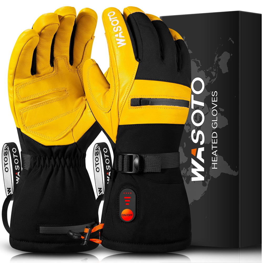 WASOTO heated gloves front view with control panel for easy temperature adjustment