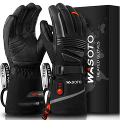 WASOTO heated gloves show leather outer layer delivering durable warmth for outdoor work.