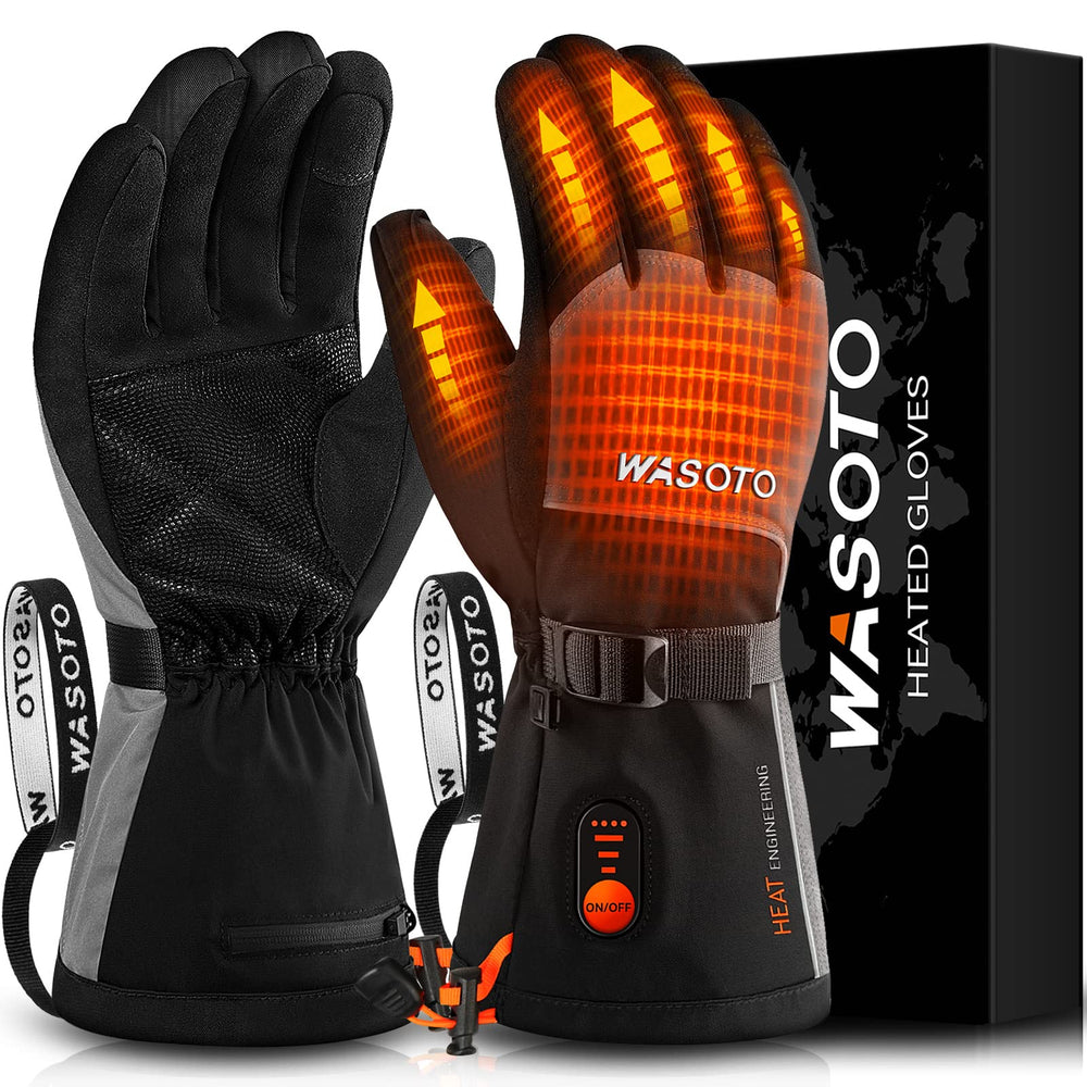 WASOTO heated gloves light grey front view with power display for easy warmth control