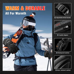 WASOTO heated gloves with waterproof membrane stay dry in snow and rain.
