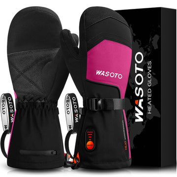 WASOTO heated mittens front view in hotpink, cozy warmth for winter adventures.
