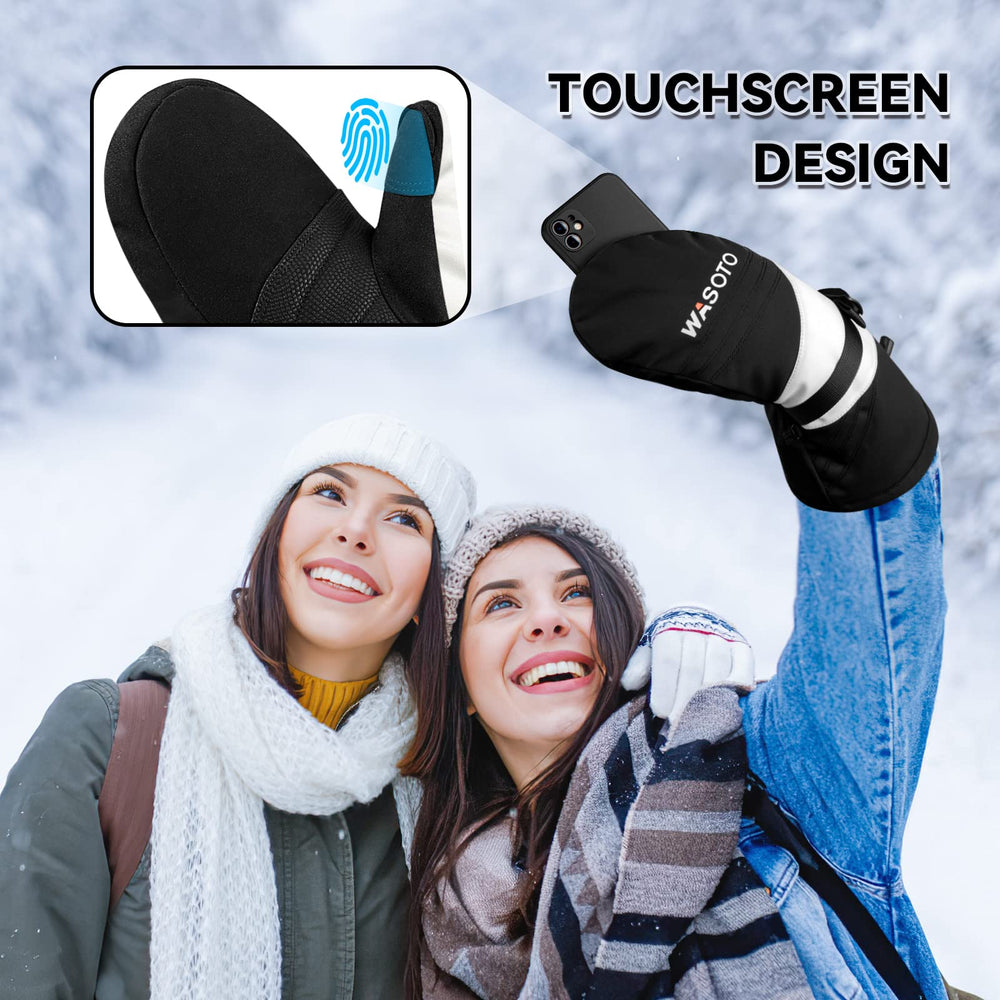 Wasoto heated mittens in use during winter sports stay warm.