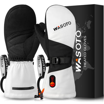 WASOTO heated mittens white front view showing sleek design for all-day warmth