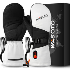 WASOTO heated mittens white front view showing sleek design for all-day warmth