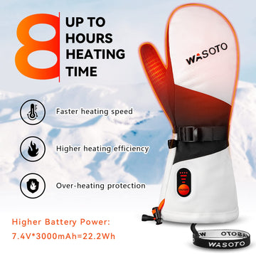 WASOTO heated mittens white palm non-slip fabric for better grip in snow