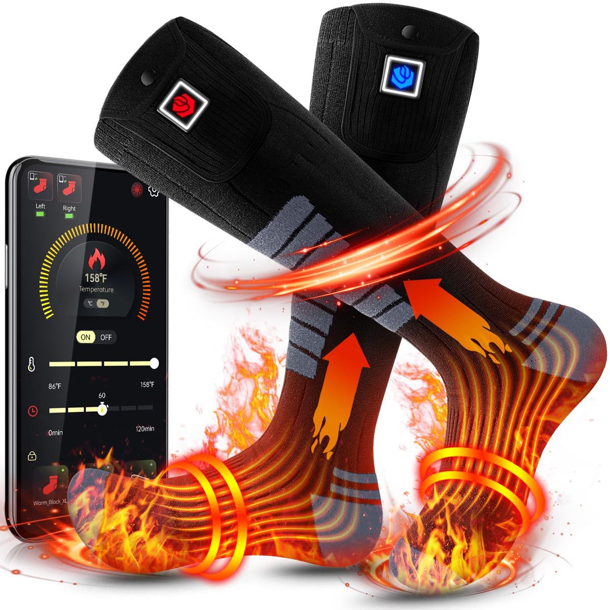 WASOTO heated socks with 360° heat area for even warmth.