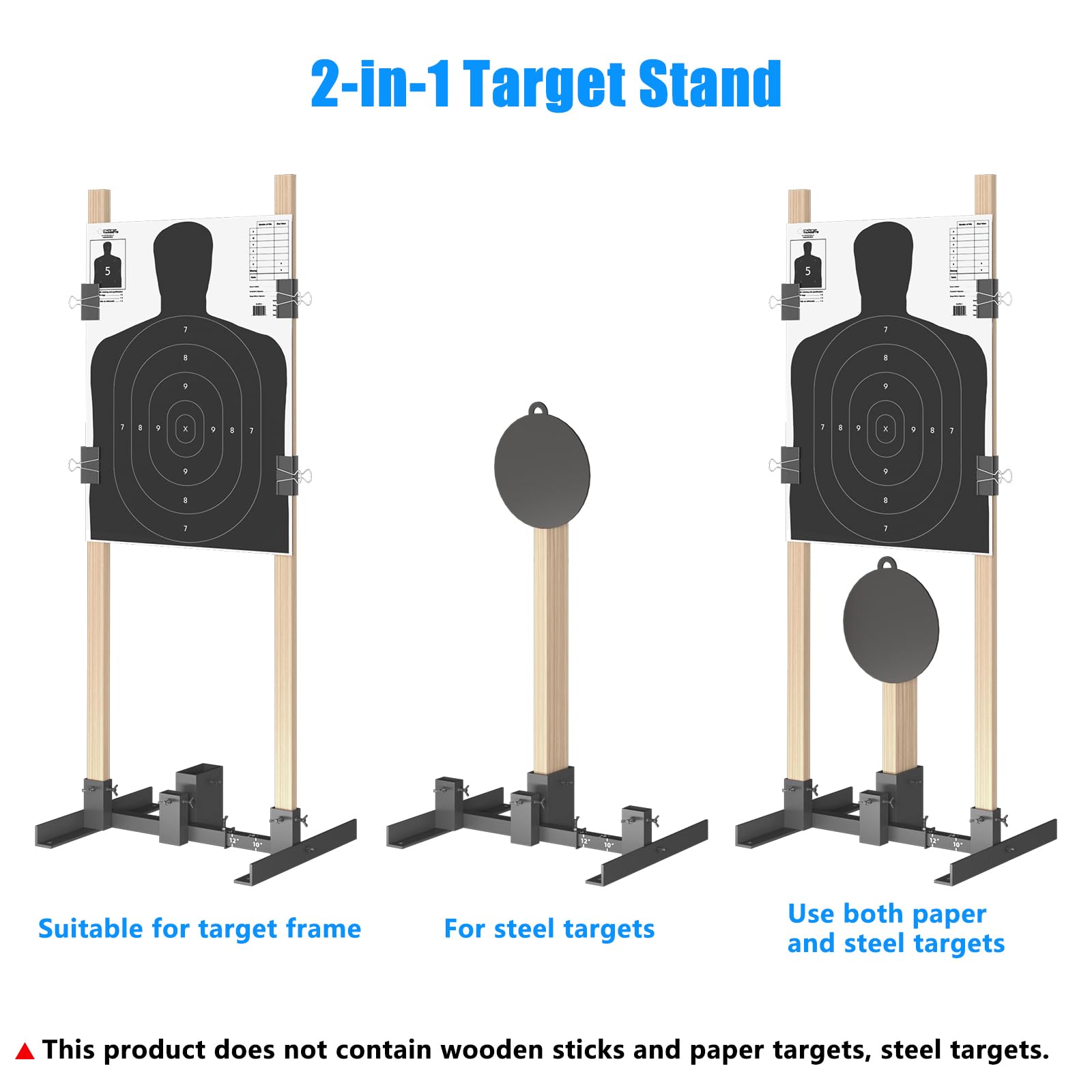 Wasoyun 2-in-1 stand base supports paper targets for home practice.