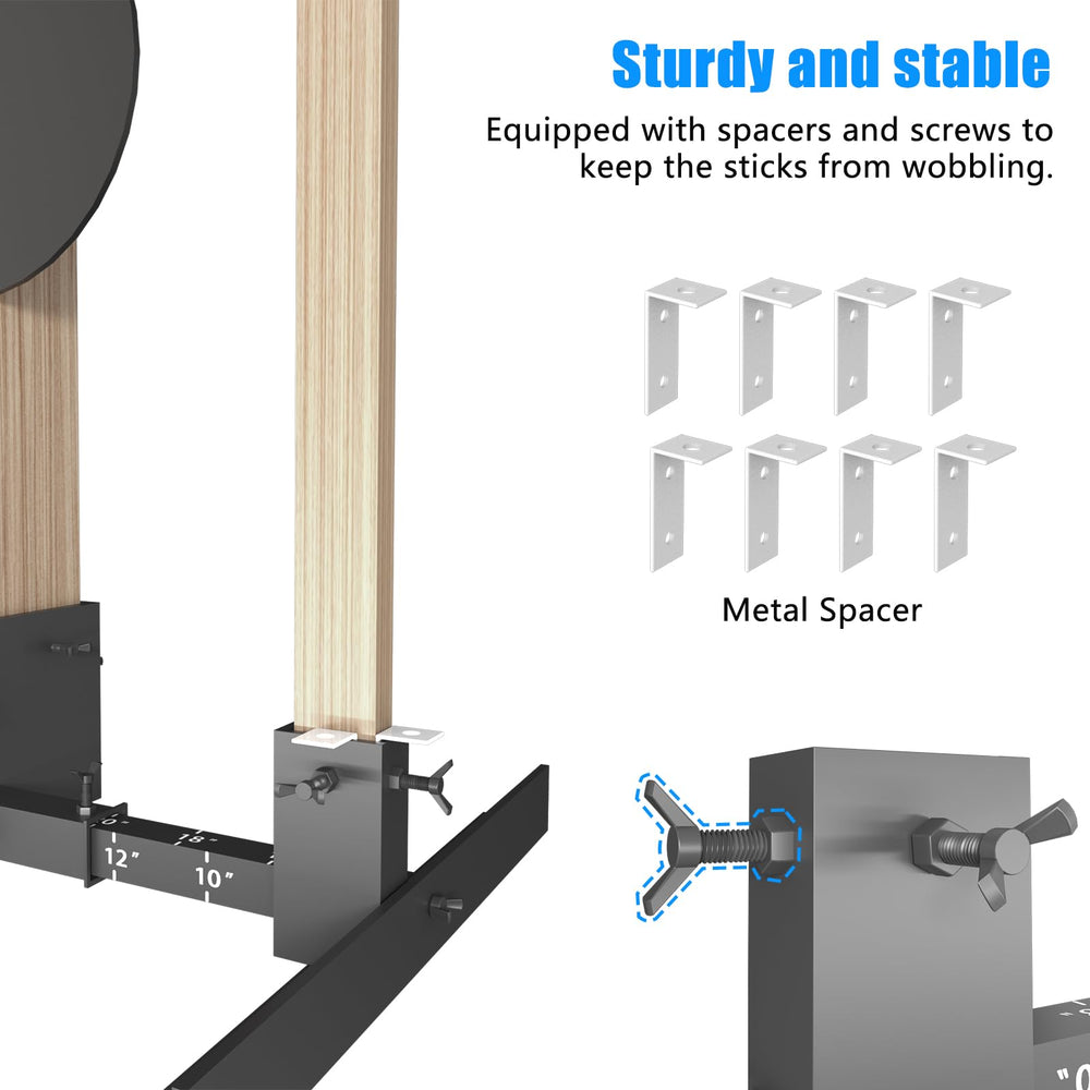 Wasoyun range-ready stand with sandbags and nails for indoor and outdoor use.