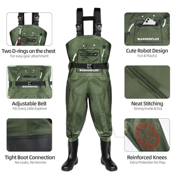 wasserflux Kids Chest Waders boot tread detail shows non-slip traction