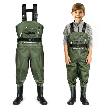wasserflux Kids Chest Waders front view showcase waterproof protection for creek play