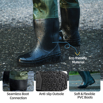 Wasserflux Kids Chest Waders green water-use shot highlighting full-body waterproof protection.