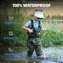 wasserflux kids waders reinforced knees help scrambles and crawls through wet brush