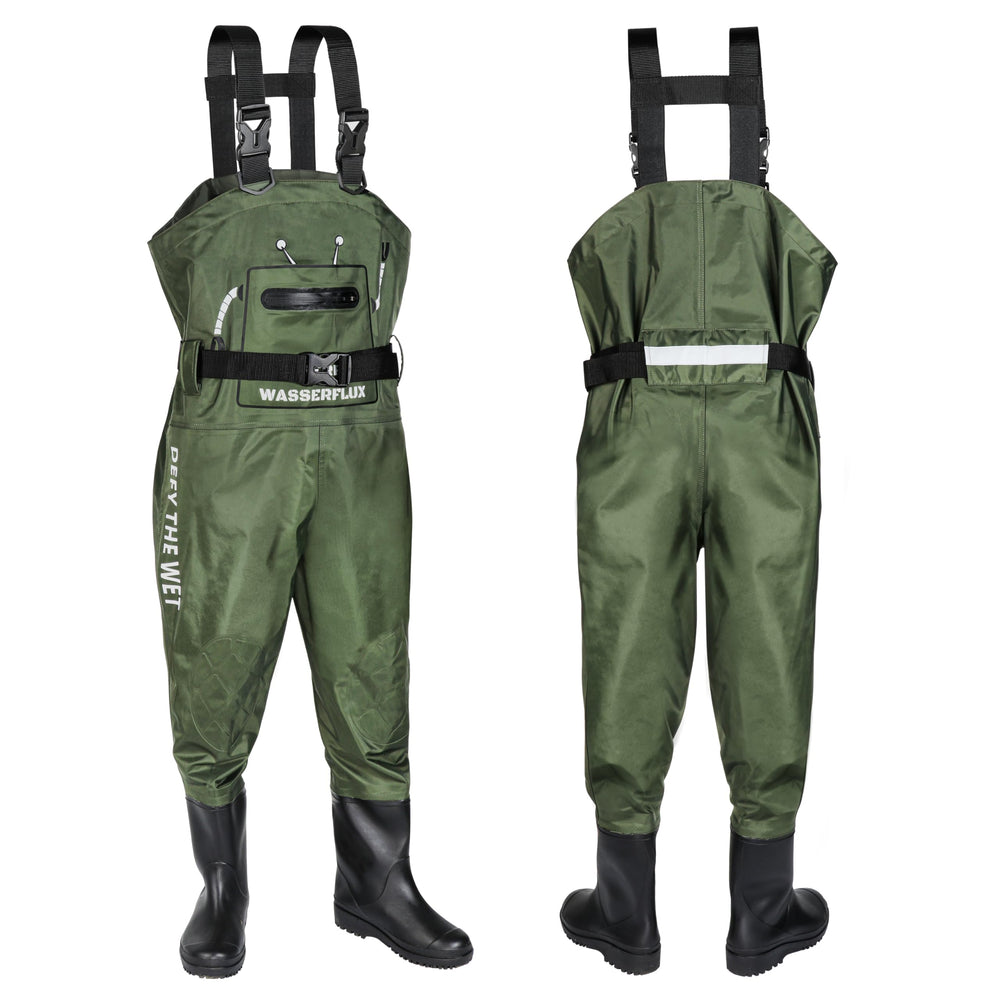 wasserflux kids waders waterproof nylon 70D keep feet dry on muddy riverbank adventures
