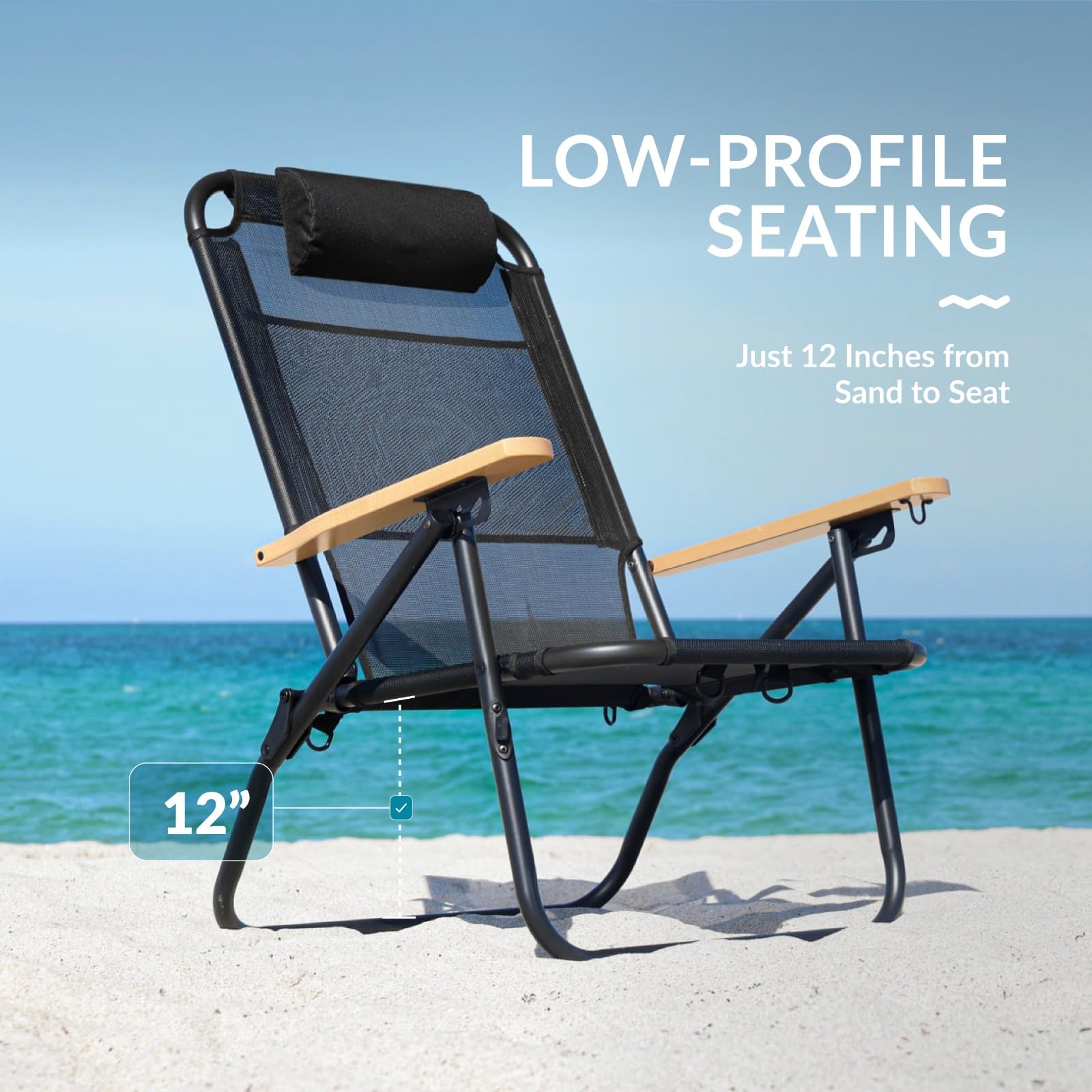 Water Buffalo Bondi Beach Chair quick-dry fabric and beechwood armrests.