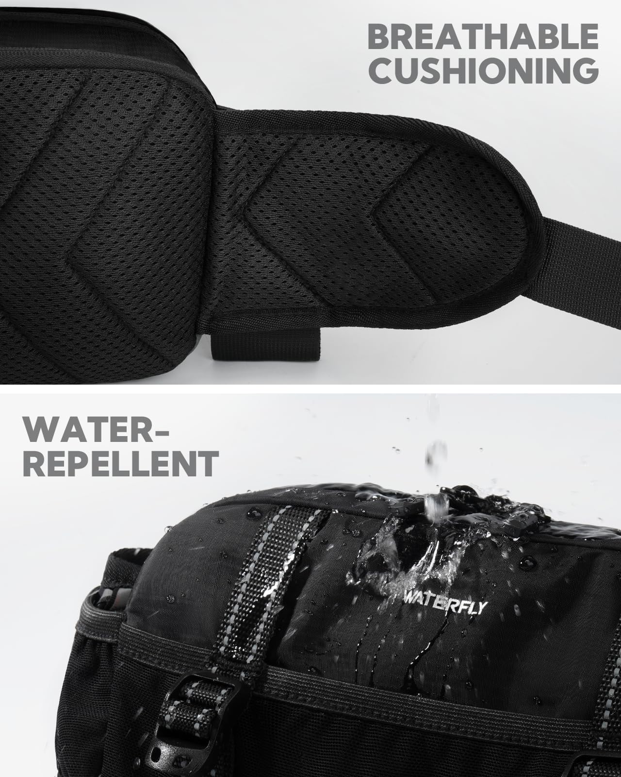 Waterfly adjustable waist belt fits a wide range of waist sizes.