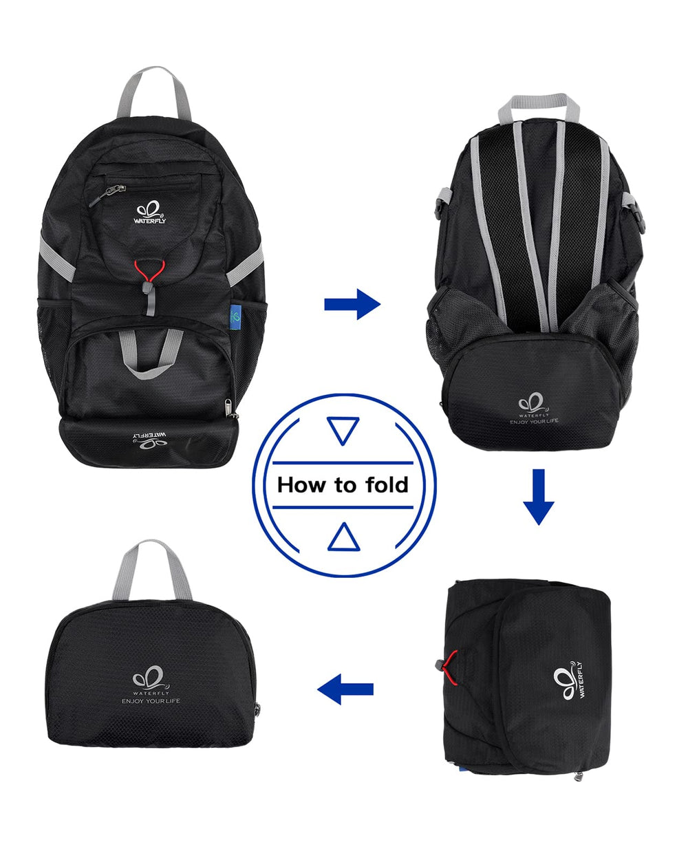 Waterfly airline-friendly design supports easy packing for travel.