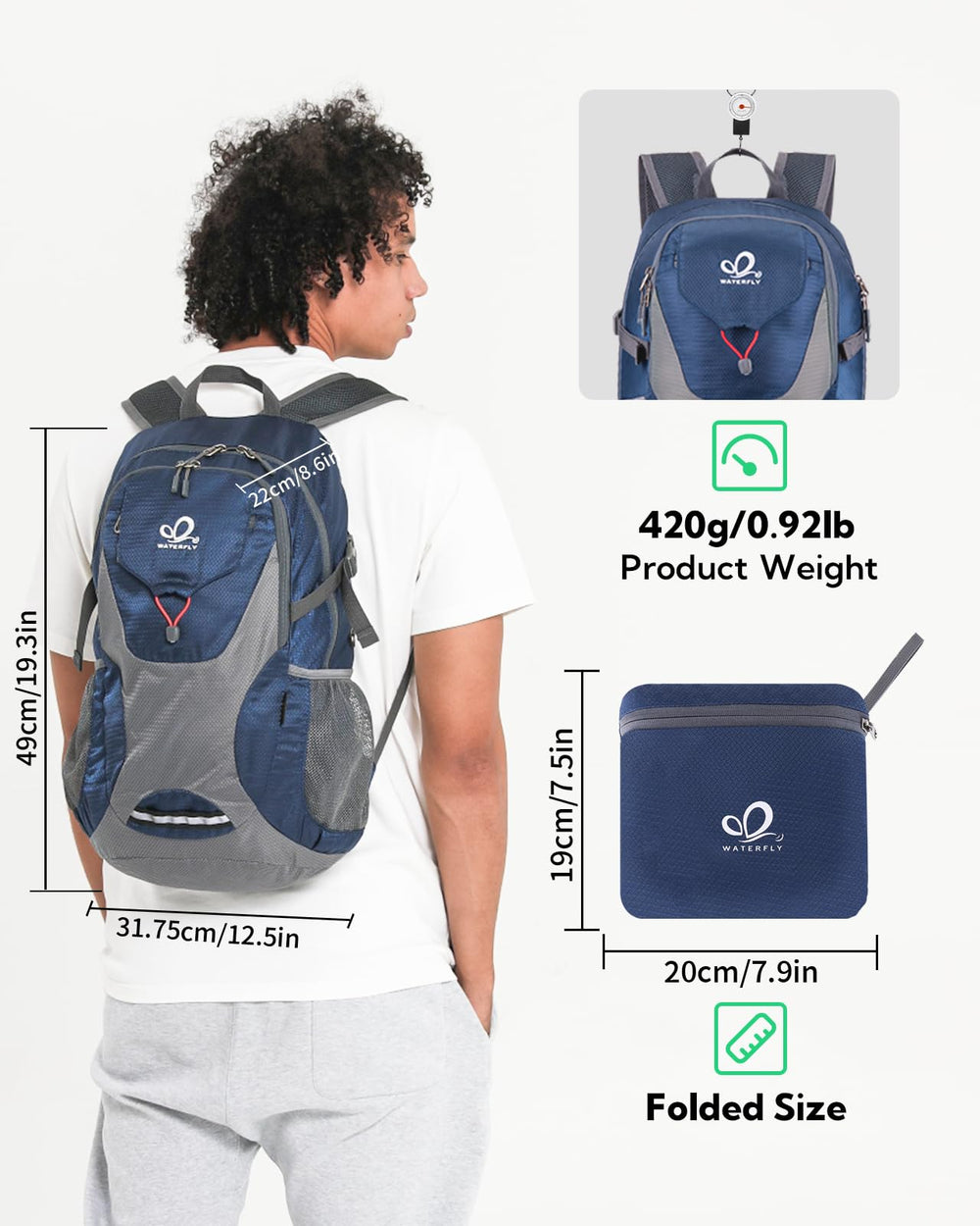 Waterfly backpack breathable shoulder straps provide comfortable all-day wear.