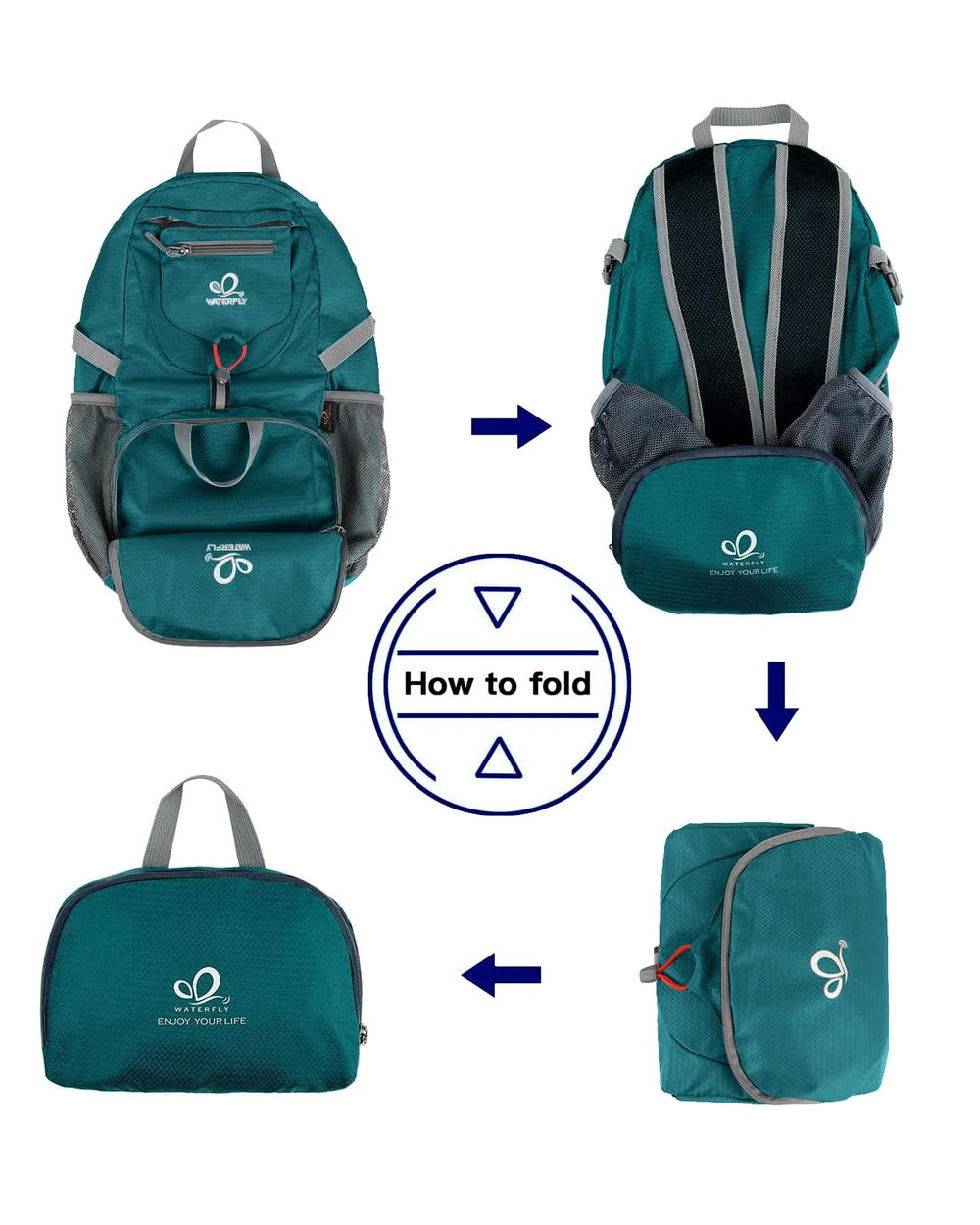 Waterfly backpack front pockets provide quick access during activities