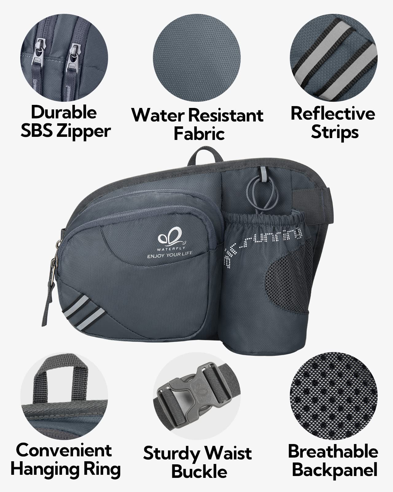 Waterfly fanny pack adjustable waist belt ensures a comfortable, secure fit.