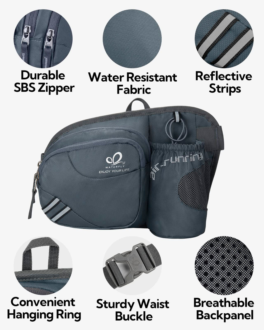 Waterfly fanny pack adjustable waist belt ensures a comfortable, secure fit.