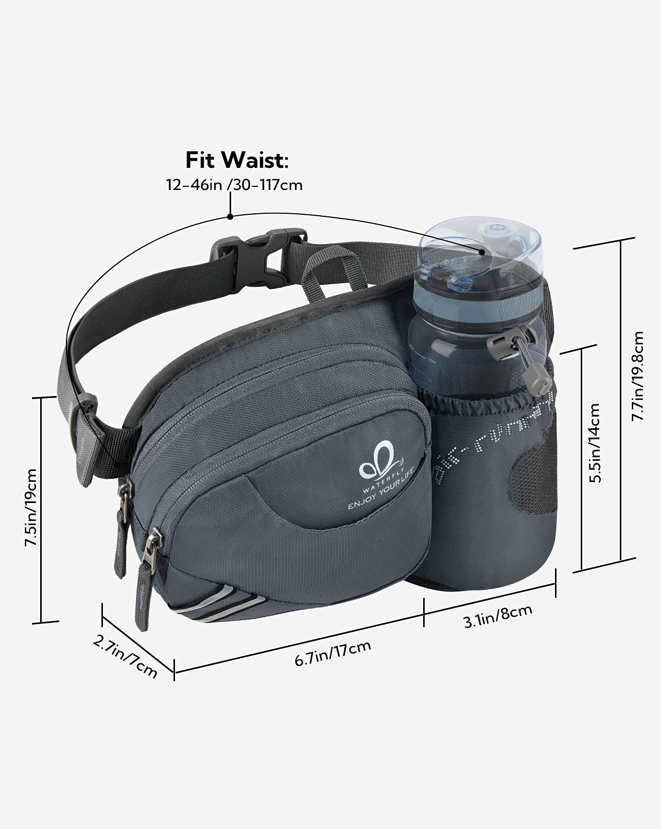 Waterfly fanny pack bottle holder extended supports large bottles on the go.