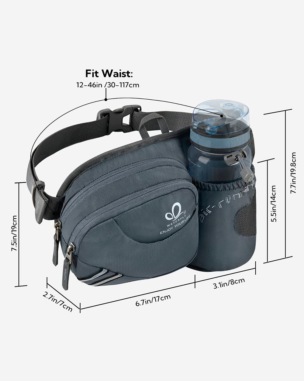 Waterfly fanny pack bottle holder extended supports large bottles on the go.