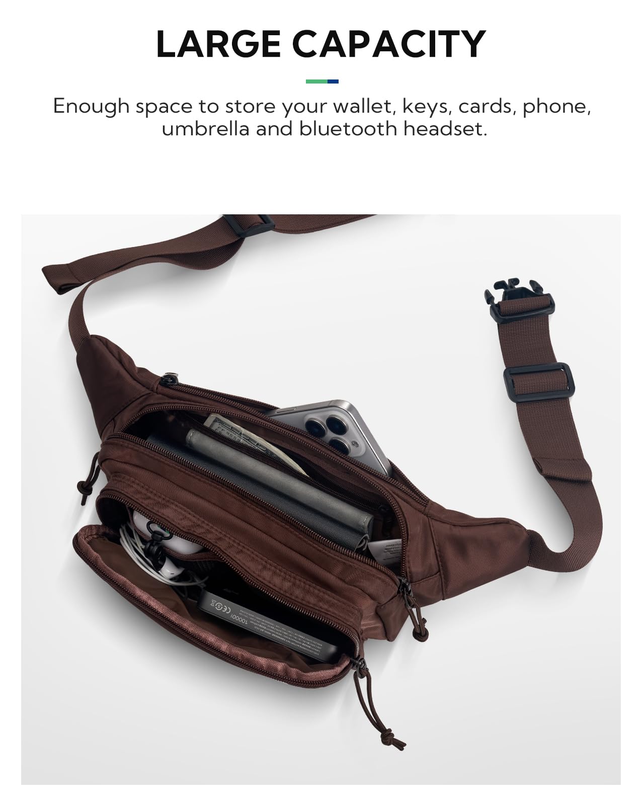 Waterfly fanny pack multi-pocket design keeps cards, cash, phone organized on the go.