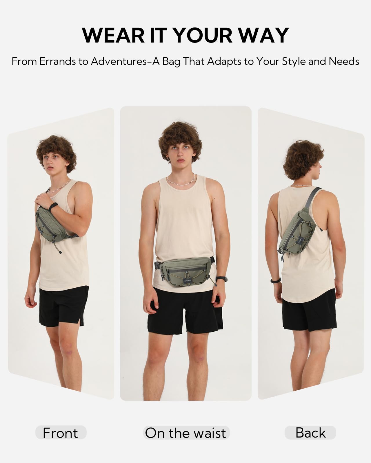Waterfly lockable front zipper highlighting anti-theft design for on-the-go security.