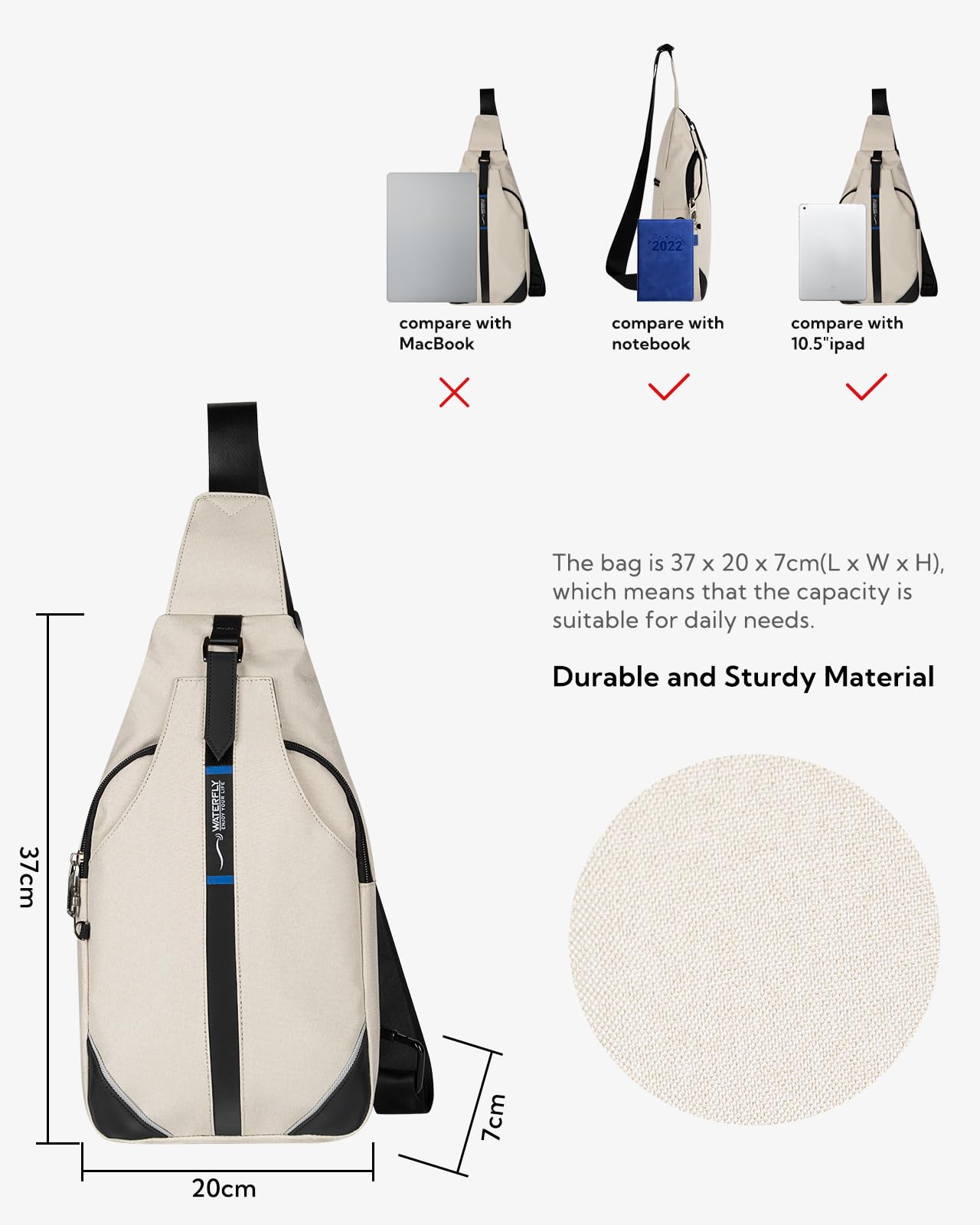 Waterfly lockable zipper main compartment keeps valuables protected on commutes.