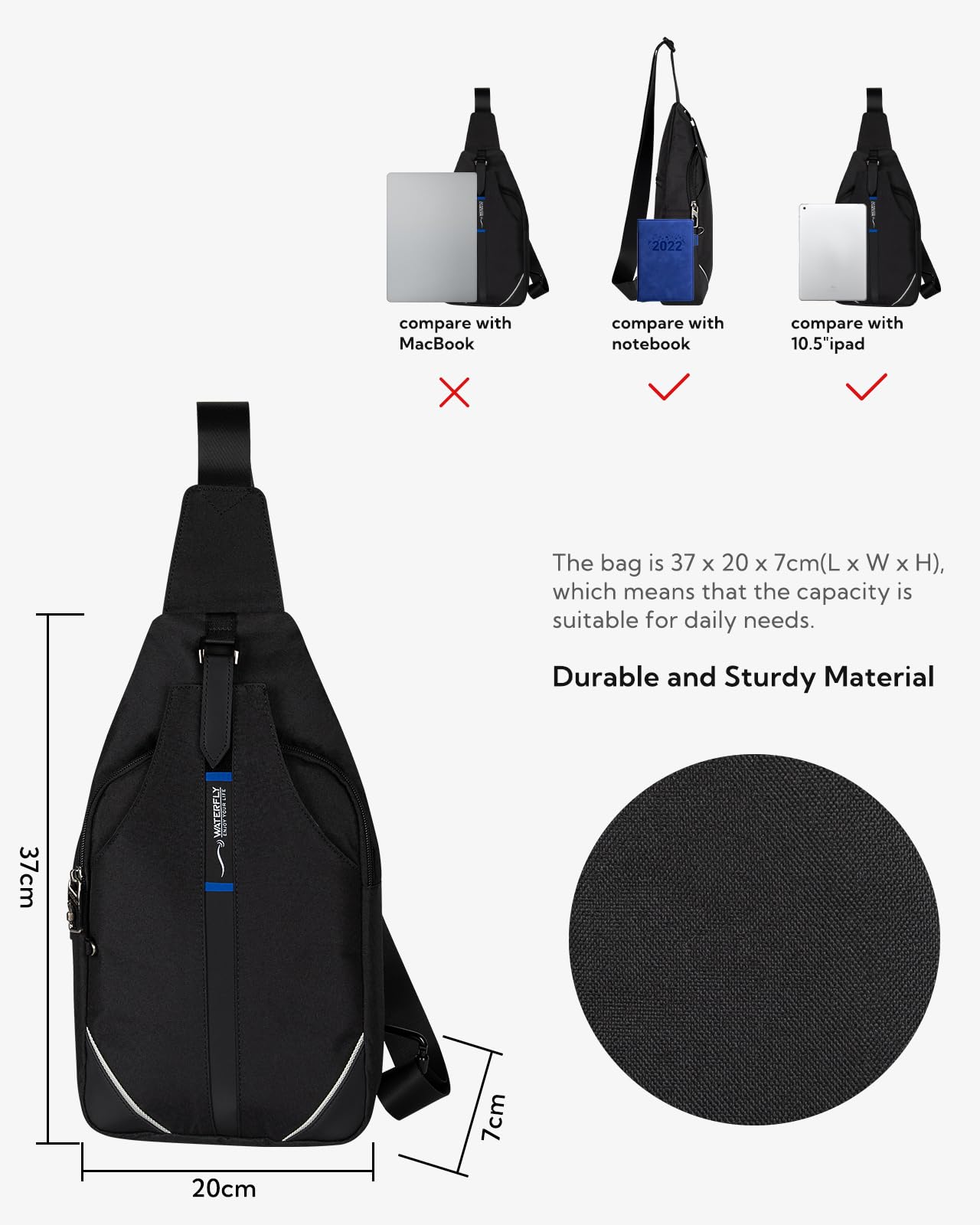 Waterfly sling backpack back pocket anti-theft view highlights secure storage