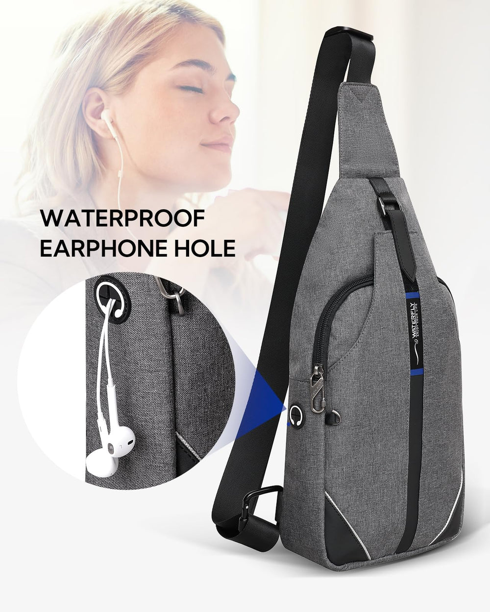 Waterfly medium crossbody sling backpack compact design fits iPad mini and more.