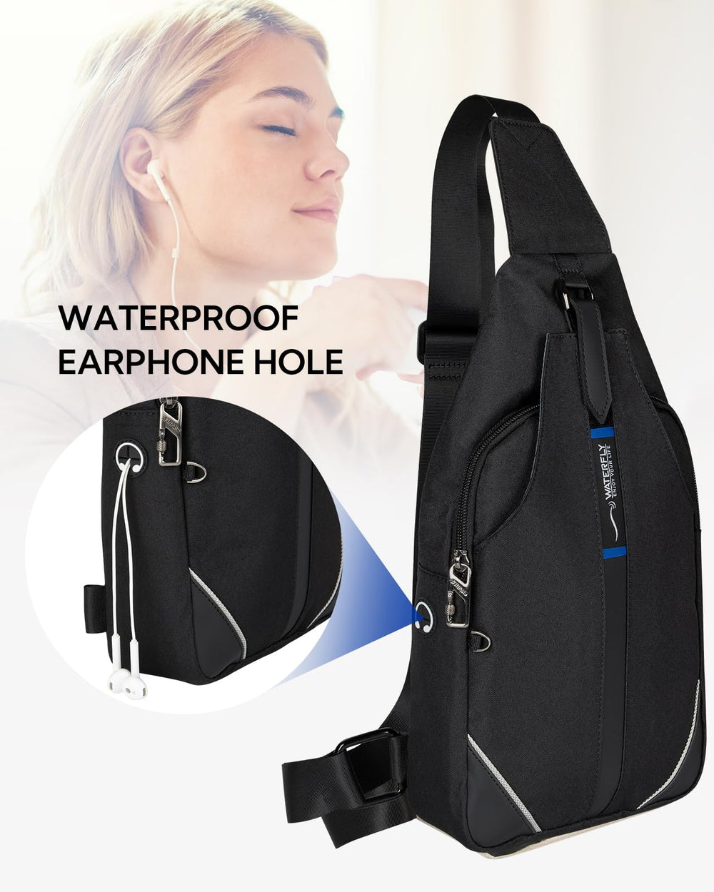 Waterfly earphone passthrough allows music without removing the backpack