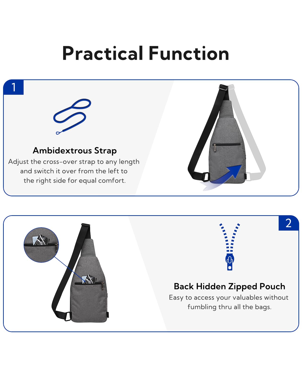 Waterfly medium crossbody sling backpack front magnetic snap pocket for quick access.