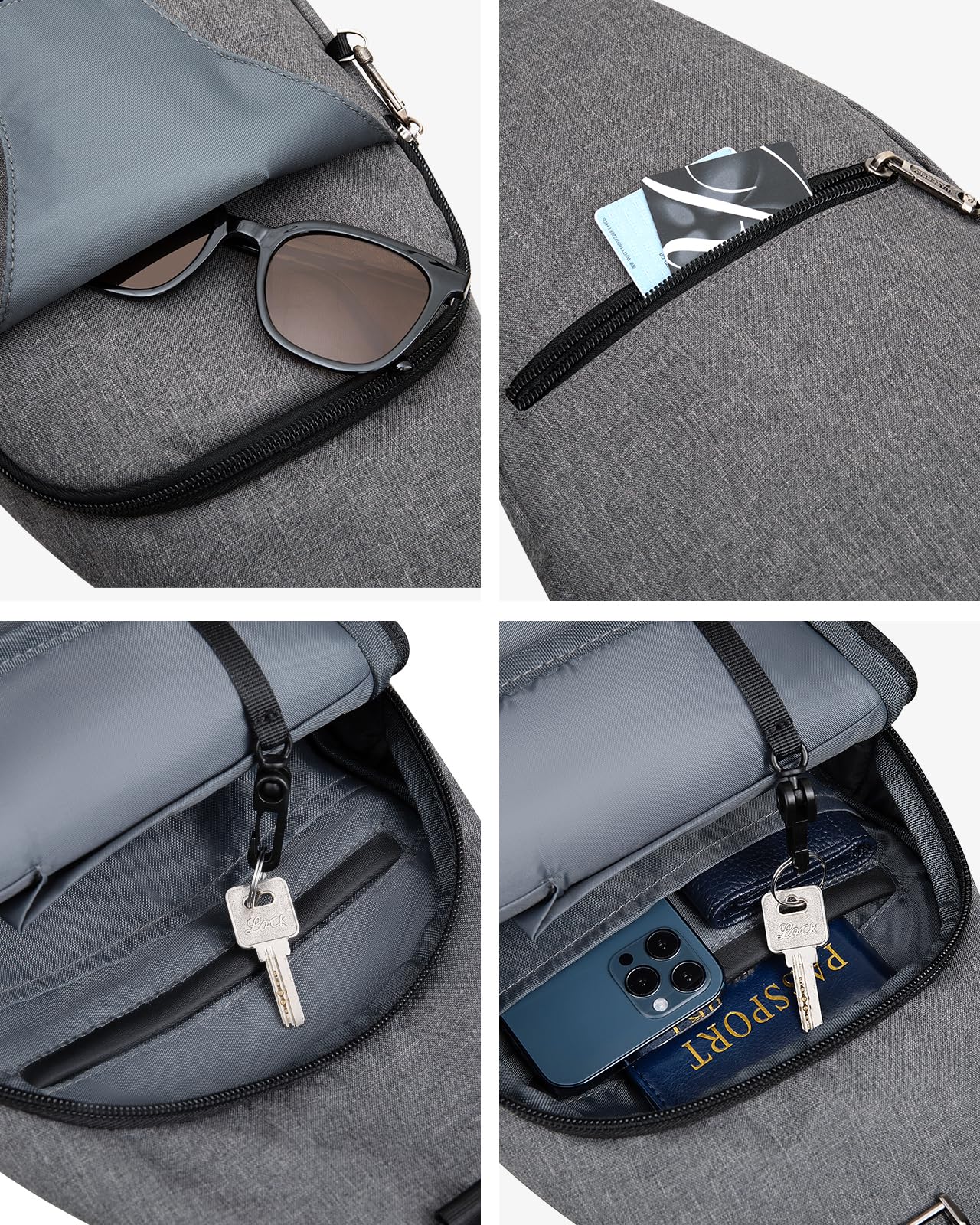 Waterfly medium crossbody sling backpack side earphone passthrough for on-the-go listening.