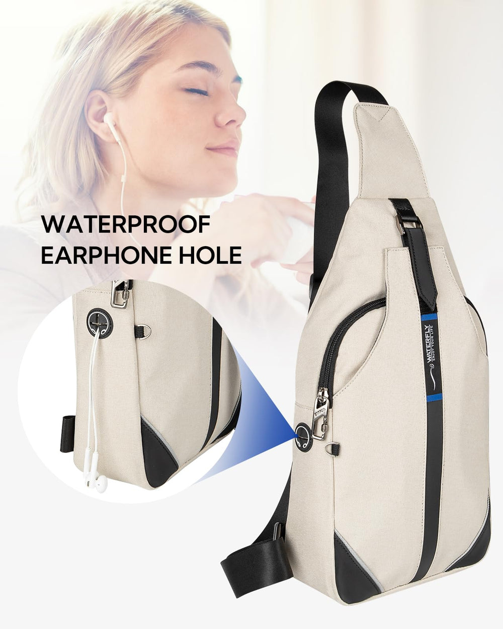 Waterfly multi-compartments inside organize devices like iPad mini and phone.