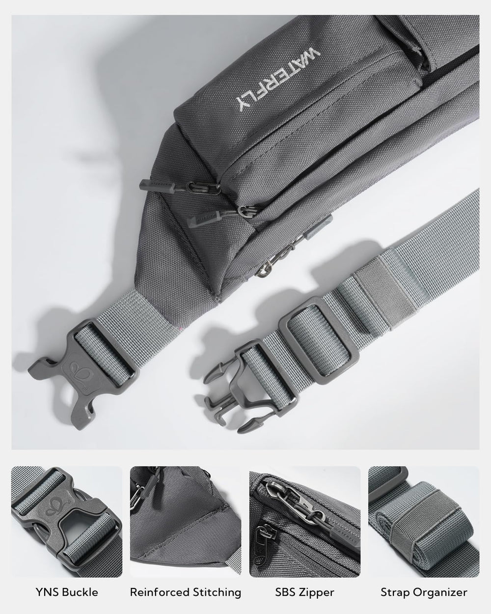 Waterfly crossbody versatility suited for travel, hiking, and everyday errands.