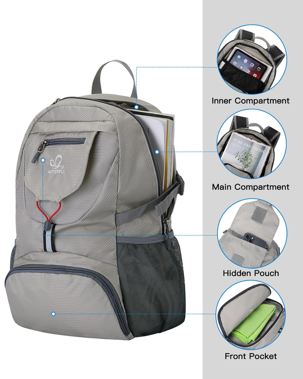 WaterFLY multiple compartments with front pockets for organization