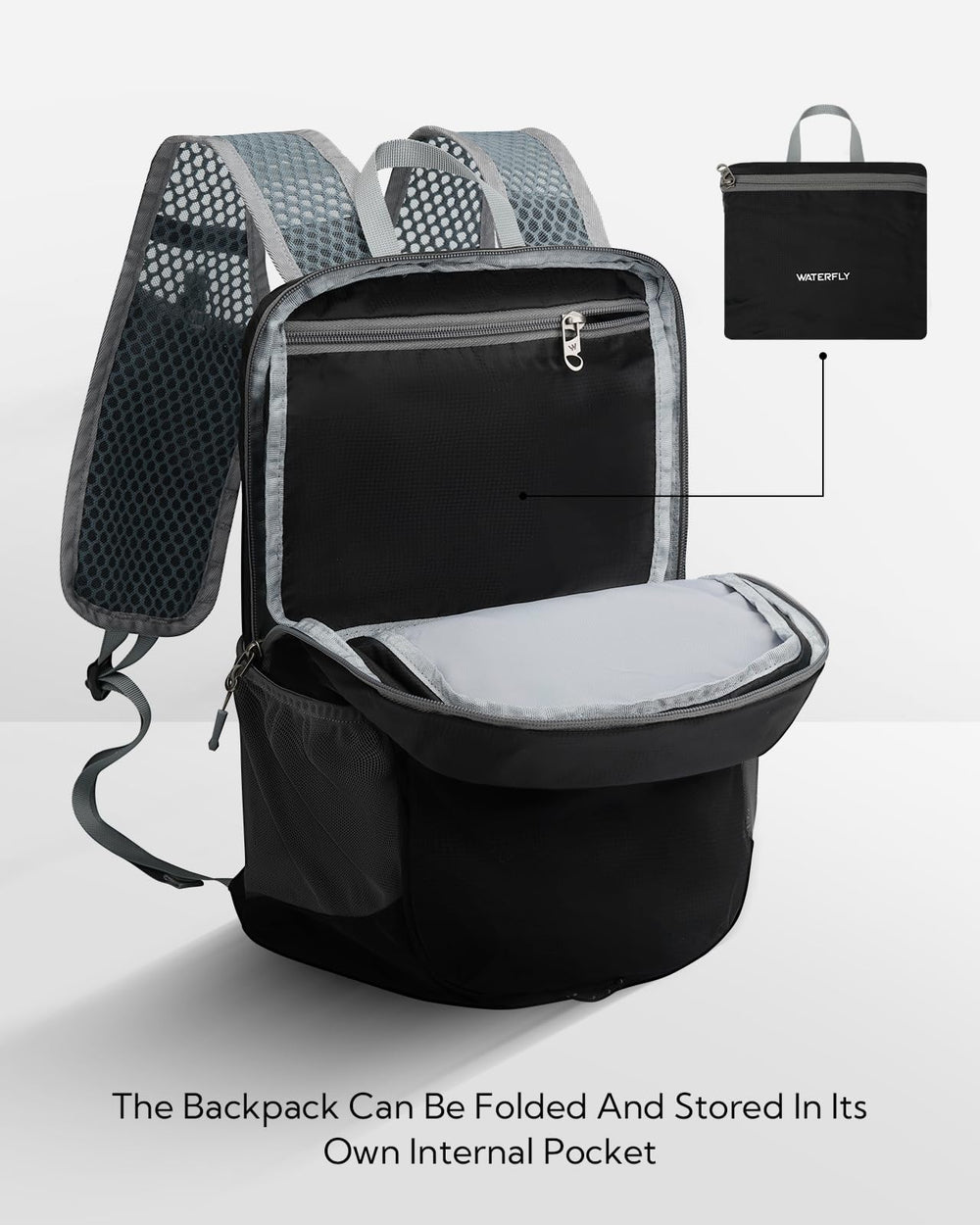 Waterfly packable backpack on a trail during a hike
