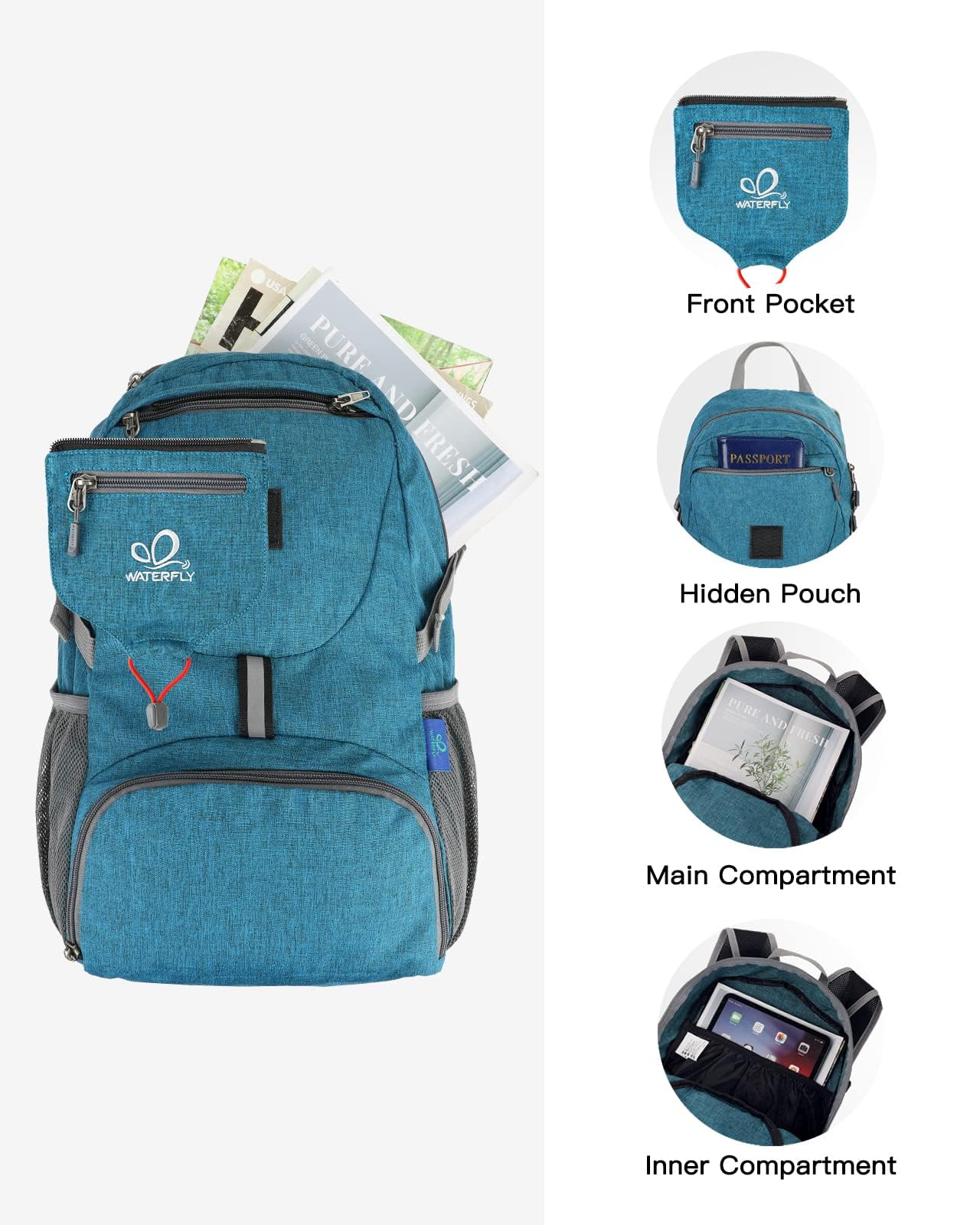 Waterfly backpack uses durable SBS zippers for smooth, reliable opening.