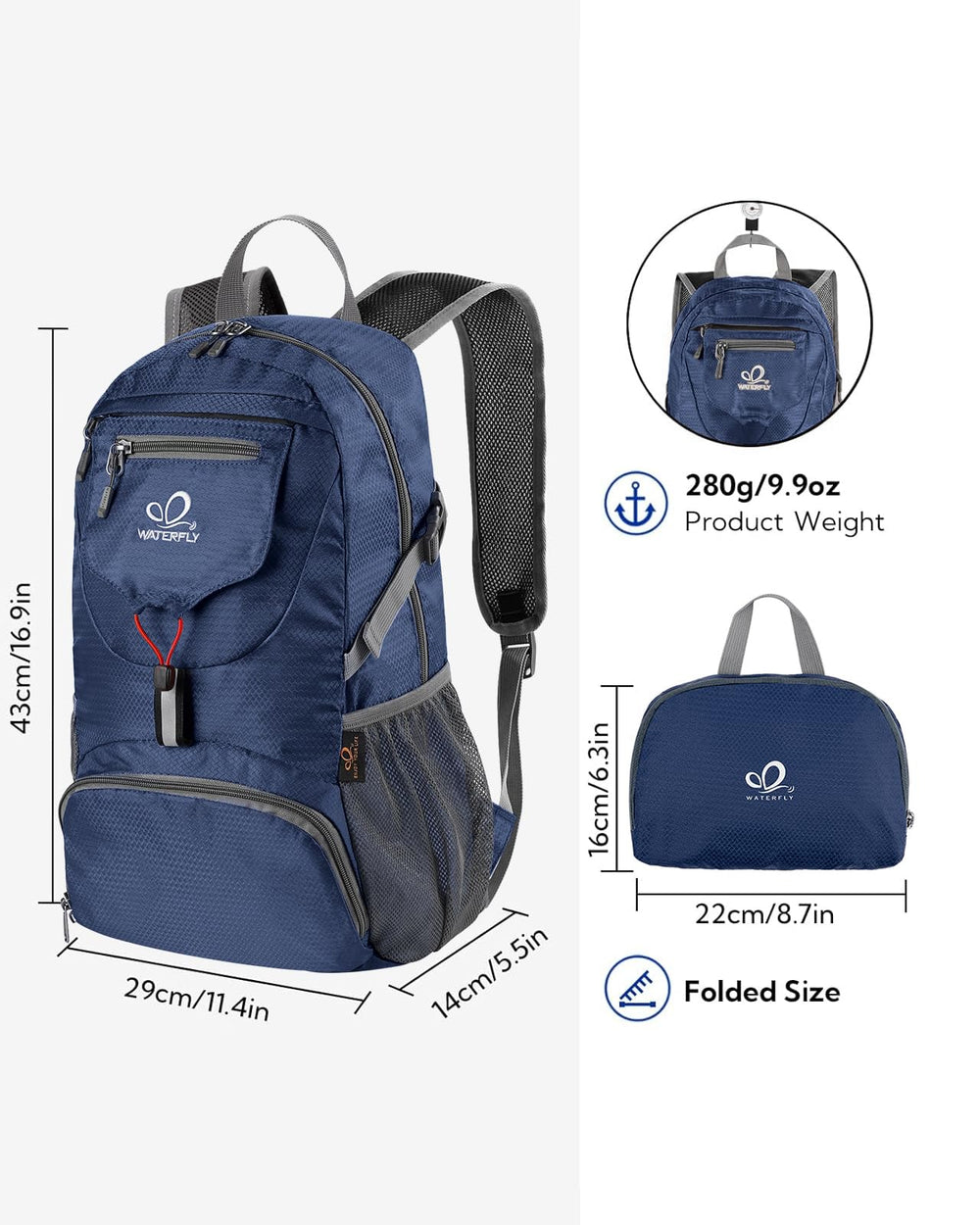 Ultralight WATERFLY backpack carried during city strolls for everyday use.