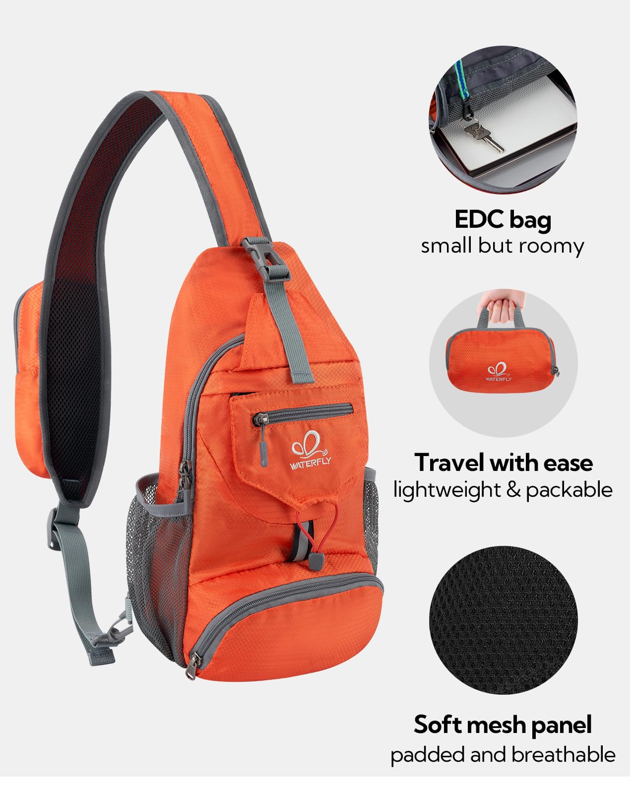 Waterfly bag contents display wallet keys small tablet and charger organization