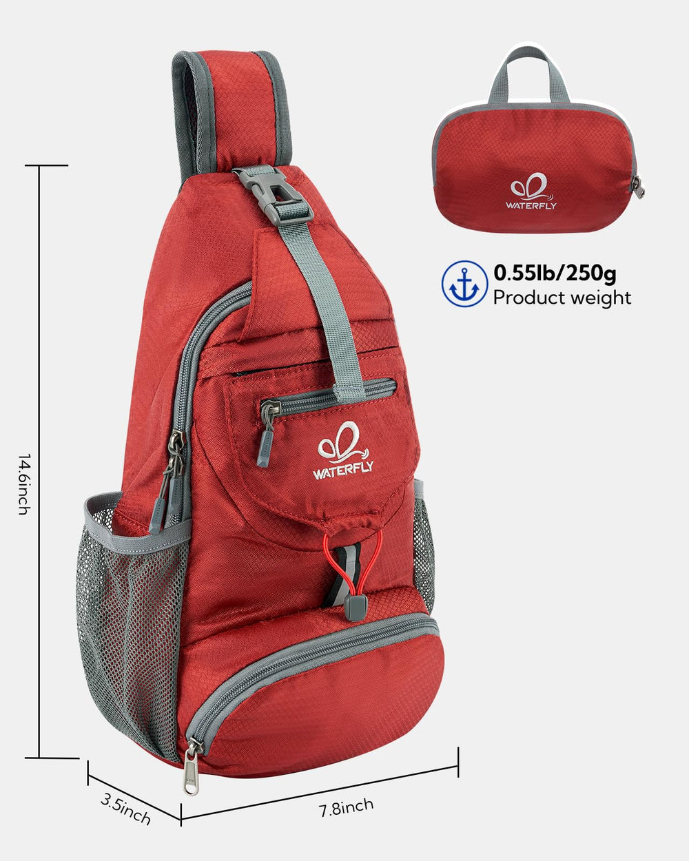 Waterfly packable sling with adjustable strap for versatile wearing